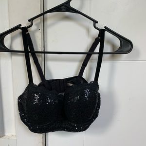 Aerie 34D Black sequined push up bra